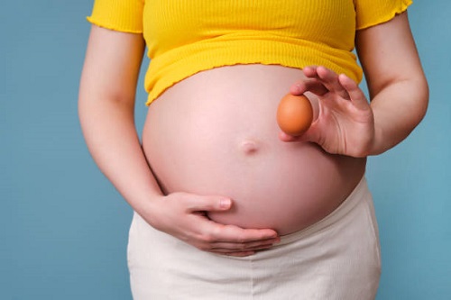 Ibu hamil memegang telur