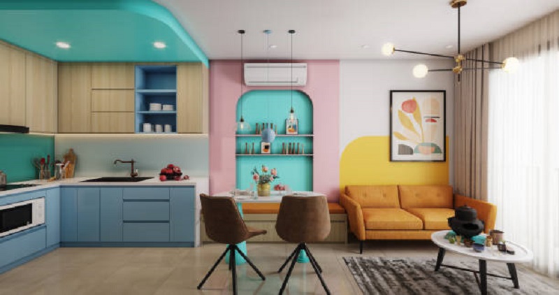 dapur minimalis berkonsep colorful
