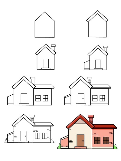 langkah-langkah menggambar rumah yang mudah